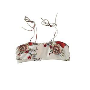 Zaful | Floral Bandeau Bikini Top | Cream Multicolor, Swimwear | Size XL (US 10)